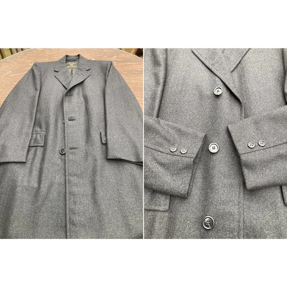 Fits 42 Mint Herringbone Shadow Striped Fine Italian Wool Overcoat Top Coat - Picture 4 of 6